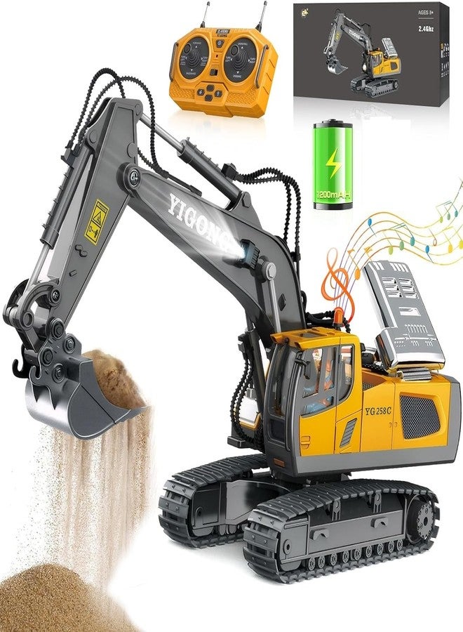 JOYJAY Remote Control Excavator Toy for 6-12 yr Boys,Birthday Gifts for Kids 4-7 8 9 10 11 Year Old, RC Construction Toys with Metal Shovel, Lights, Sounds 2.4Ghz- Multicolor - Image 1